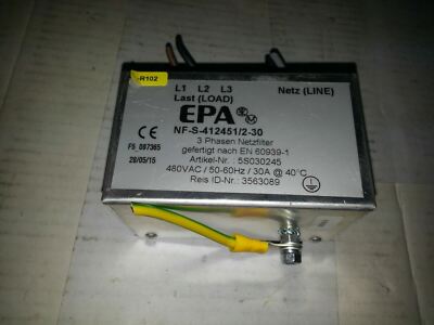 EPA NF-S-412451/2-30 3-Phase Mains Filter 480VAC 50-60Hz 30A EMI RFI Industrial