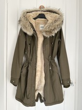Ladies Pimkie Xs Classic Hooded Khaki Parka Jacket & Drawstring Waist Rrp £75.99
