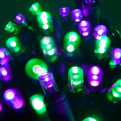 70 Orange Purple Green LED Halloween Lights, Black Wire, 24ft Party Porch Lawn
