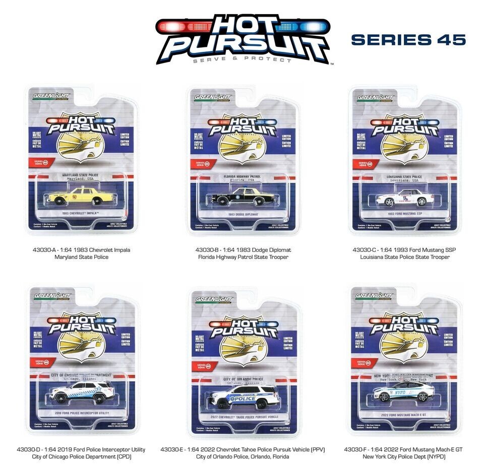Greenlight Hot Pursuit Series 45 | Set of 6 Diecast 1:64 Scale