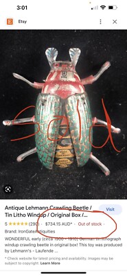 Antique German Wind Up Toy Tin Scarab Beetle Marke Lehmann Dated