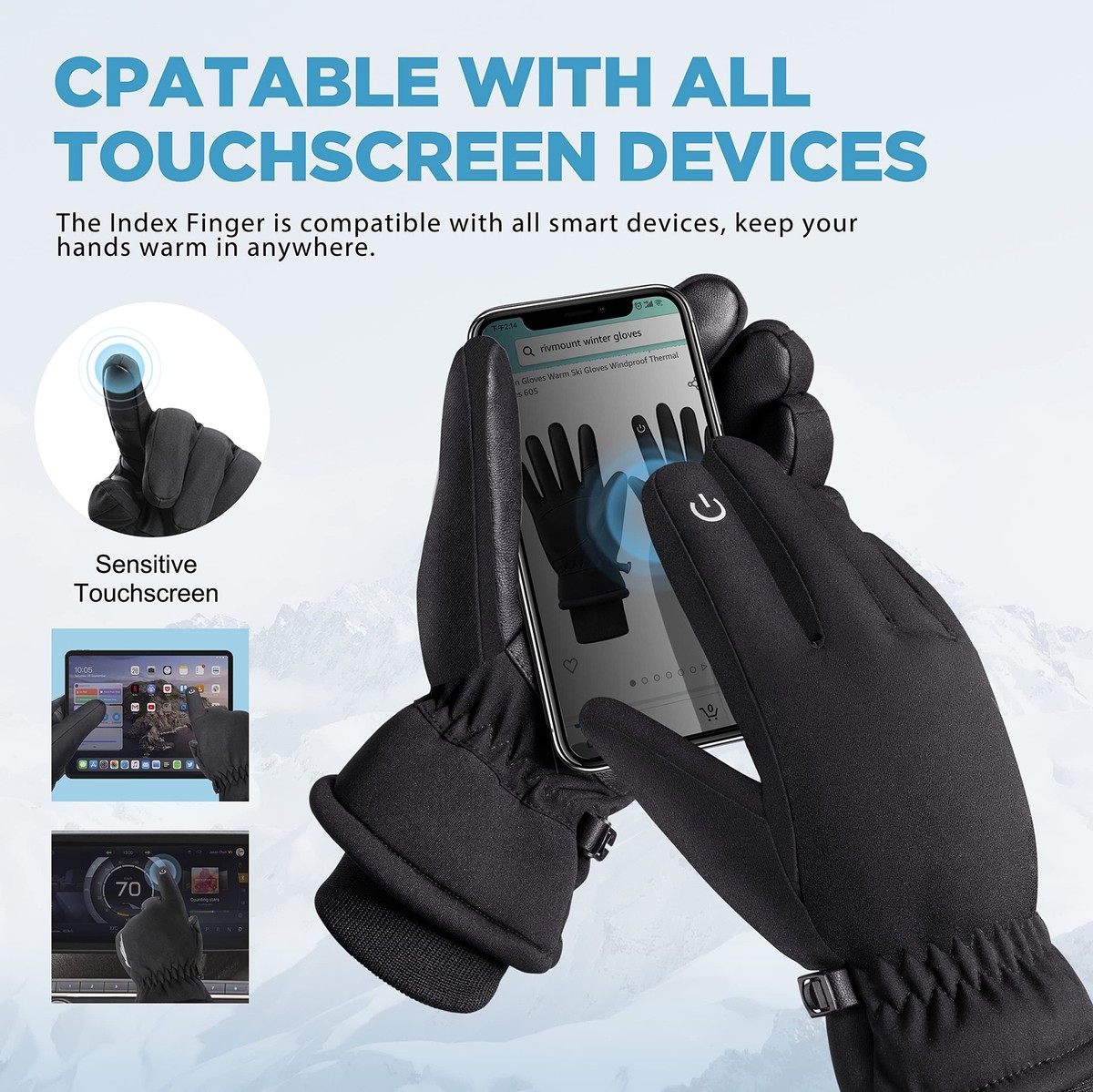 rivmount Winter Gloves Men Women,Waterproof Touch Screen Gloves