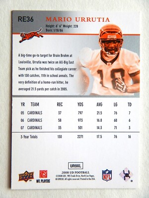 Mario Urrutia #RE36 Upper Deck 2008 Football Card (Cincinnati