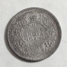 ~ British India 1943 L Lahore Mint 1/2 Half Rupee  George VI  ~ Free US Shipping