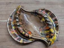 Vintage MCM Ceramic Ashtray Orange Tan and Brown Drip Glaze 1970’s