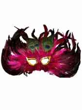 Pink Cat Eye 3 Peacock Feather Masquerade Prom Mask