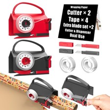 2-Pack Wrapping Paper Cutter Tape Dispenser Dual Use with 4 Tapes 2 Repla...