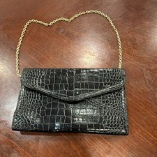 Black Crocodile Embossed Clutch Chain Strap Gold Hardware Party Formal Women