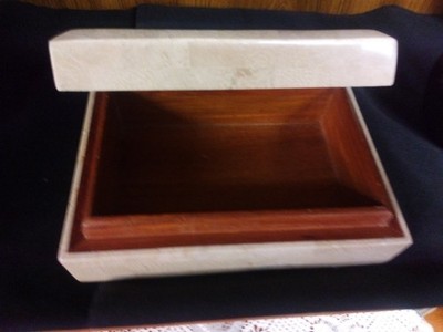Nara Wood Post Modern 1980s Bone inlay / Wooden Jewelry Box 5'' X 7''