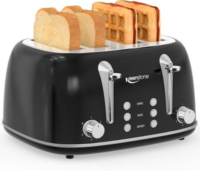 Toaster 4 Slice Stainless Steel Wide Slot Toaster Dual Independent Controls