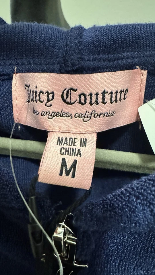 JUICY COUTURE Bling Toalla Terry Chándal Pantalones Cortos Sudadera con Capucha Azul Marino Atlantis Mediano Nuevo con Etiquetas Foto 3 de 4