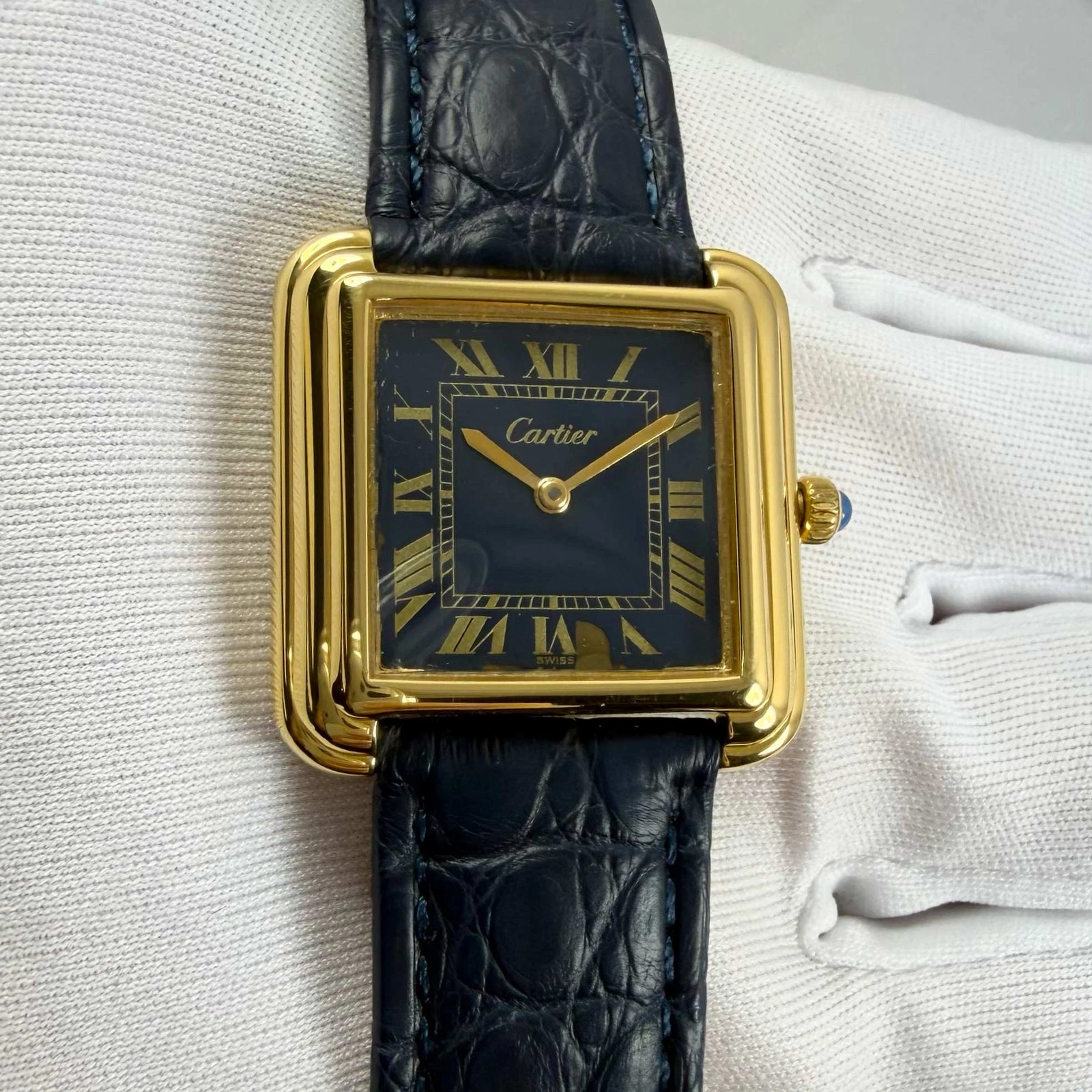Cartier — Cartier Stepped Tank Pre-Must 5512117 28MM Blue Roman Dial Electroplated