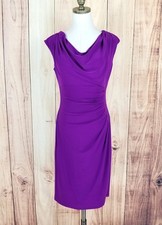 Lauren Ralph Lauren Sleeveless Cowl Neck Dress Size 6 Solid Purple Pleated
