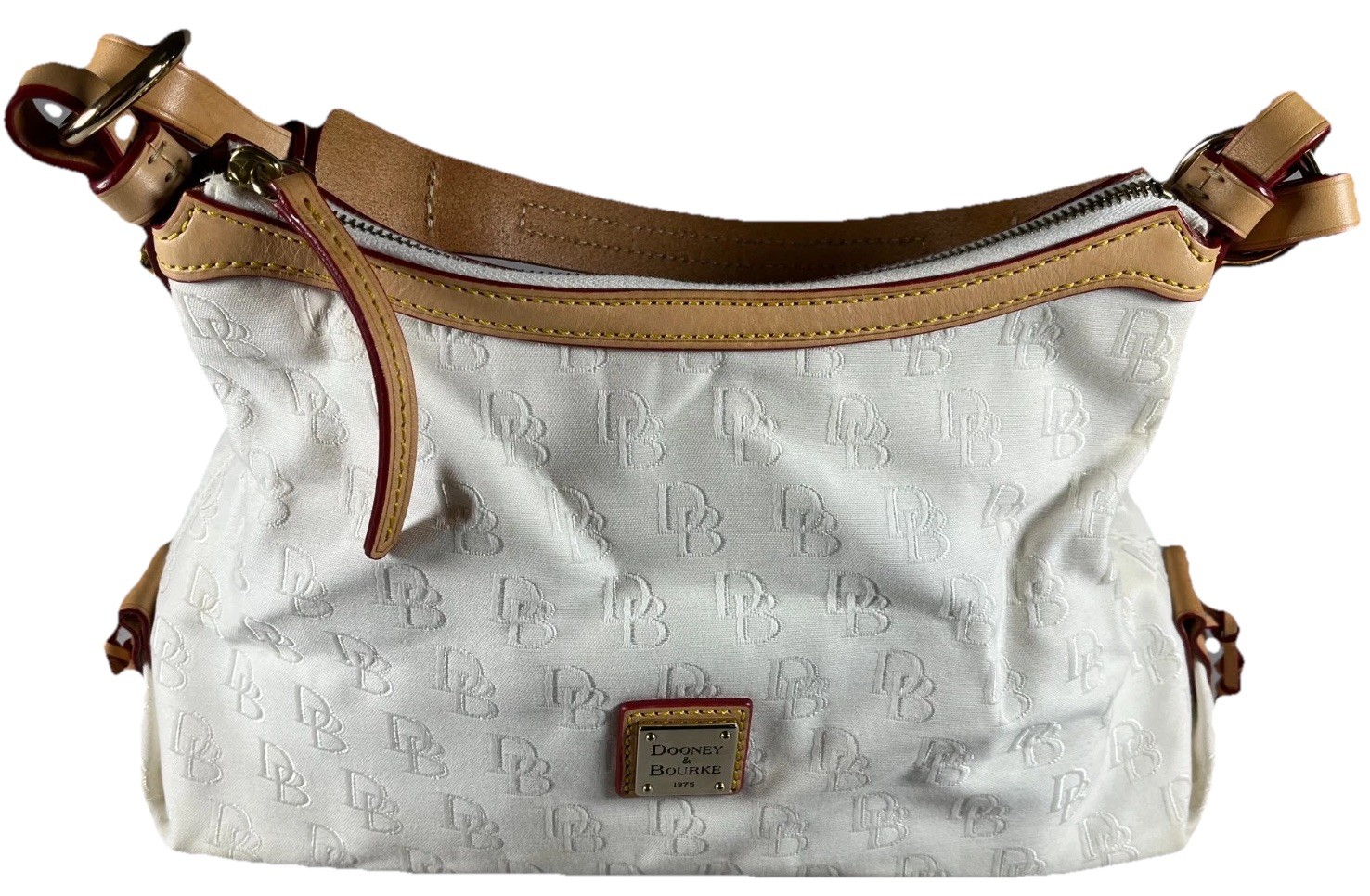 Dooney & Bourke DB Monogram Signature Canvas Shoulder Hobo Bag White Y2K VTG