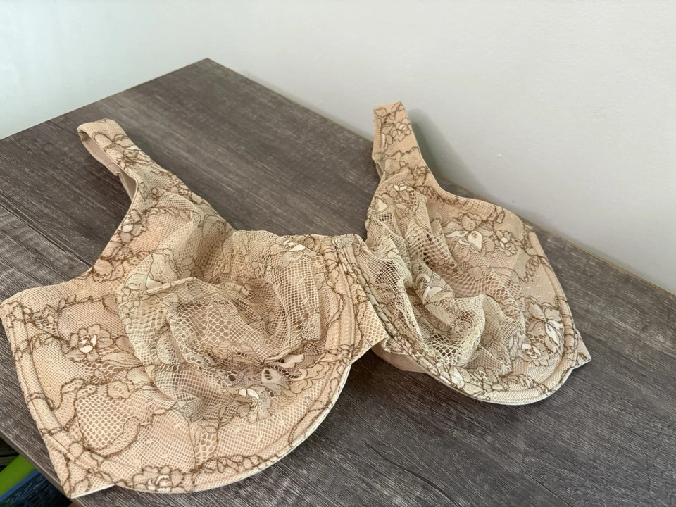 Juego de 3 sujetadores cacique de encaje para mujer 38H beige/azul/coral con aros Foto 3 de 4