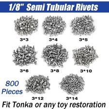 800 Piece 1/8" Diameter Semi Tubular Rivets Assortment For Tonka Toy Restoration