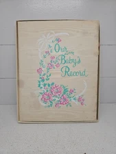 Vintage Our Babies Record Memory Book  Satin Nursery Needs By Sanitoy Girl USED