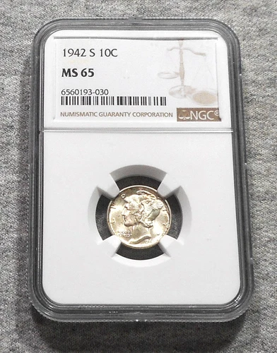 Nice 1942 S Mercury Dime Graded MS 65 By NGC