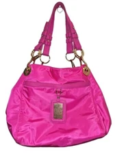 JPK Paris Cora Pink Nylon & Leather Gold Hardware Shoulder Tote Bag Purse