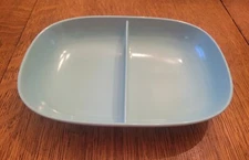 VTG Texas Ware Aqua Double Serving Bowl.  8.5  In x 6.5  X 1.25 In Deep Atomic