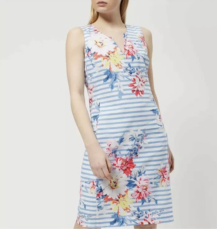 Joules Elayna Striped Floral Sleeveless Shift Dress sz 16 Blue White Pink  Linen | eBay