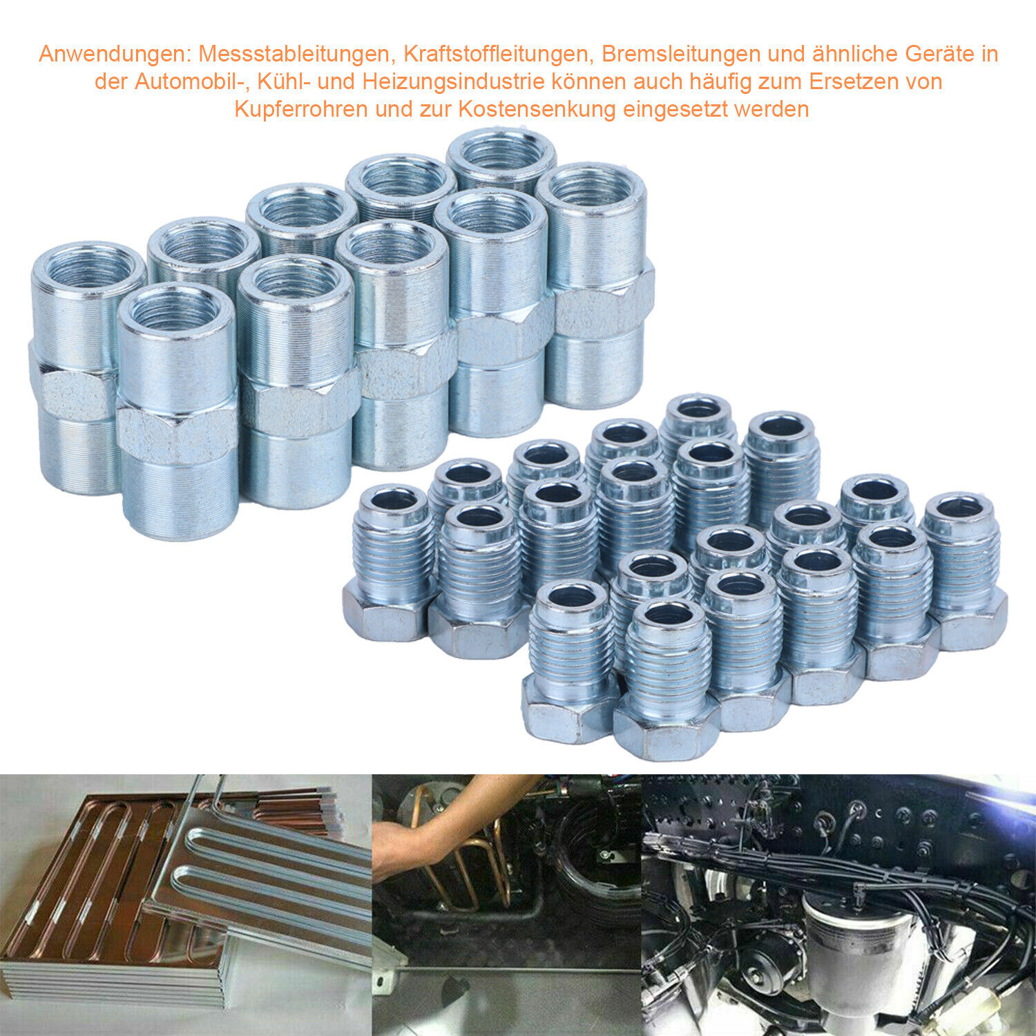 2*5M Bremsleitung Bremsrohr Stahl 4,75mm-Inkl. 20x Verschraubungen+10x Verbinder