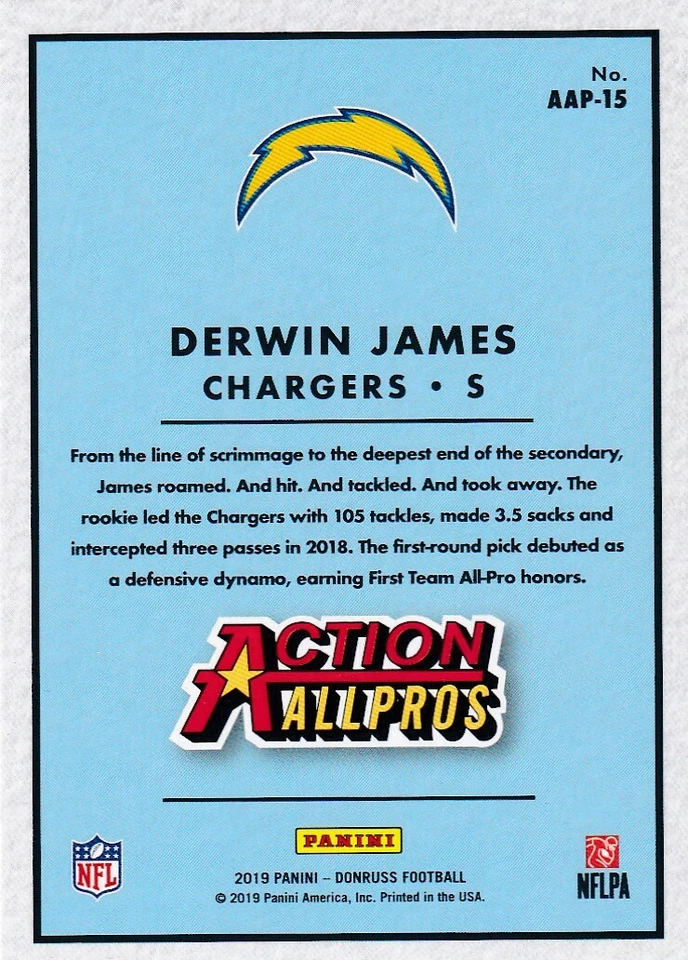 2019 DONRUSS ACTION ALLPROS DERWIN JAMES LOS ANGELES CHARGERS INSERTS B3060-2 - Image 2 of 2