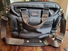 Tumi Alpha Bravo Brooks Slim Gray Briefcase Bag EUC Gray/Brown w/ Monogram