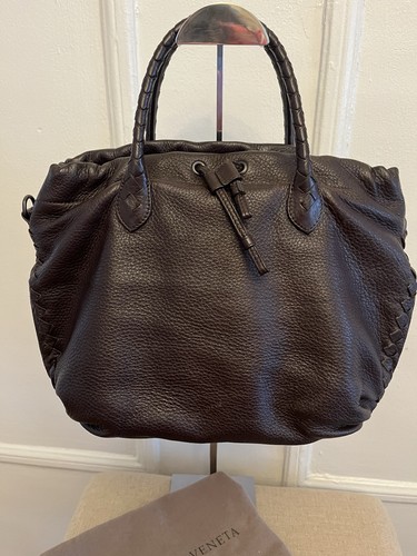 Authentic Bottega Veneta Dark Brown Leather Satchel Braided W/ Dust Bag