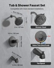 VEVOR Tub and Shower Faucet Set - 5-Inch Rainfall Shower Head, 8-Setting Adjusta