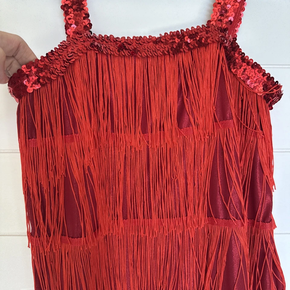 Vestido Disfraz Aleta Flecos Rojo XS (4-6) Lentejuelas Elásticas Años 20 Halloween Gatsby Foto 2 de 4