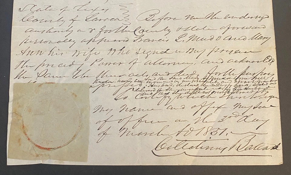 1851 Collatinus Ballard of LaVaca County Texas NOTARIZED POWER OF ATTORNEY - Image 3 of 4