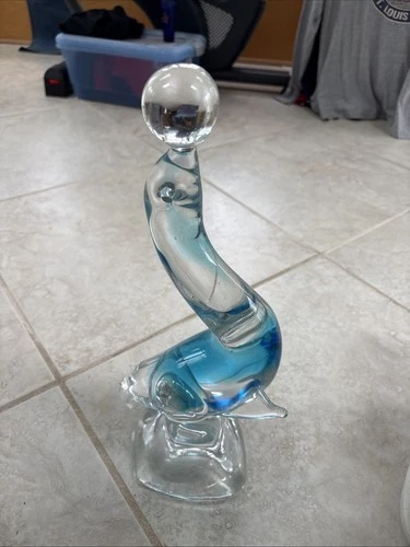 murano glass seal figurine Blue Color 14” Tall
