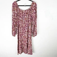 NAIF Multicolored Floral Long Sleeves Scoop Neck Pleated Bodice Dress