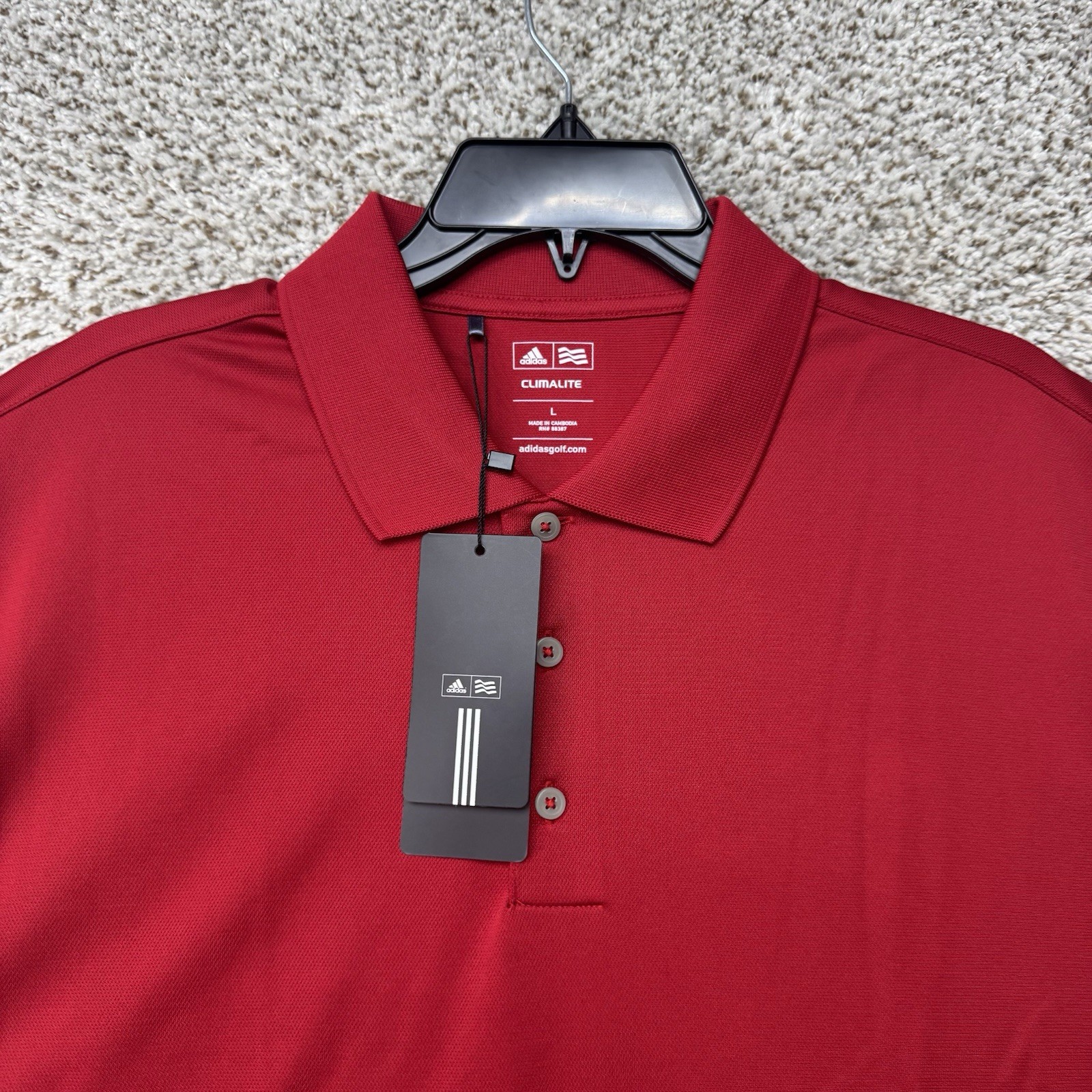 Adidas Polo Shirt Mens Large Red ClimaLite Performance Golf Stretch Wicking New thumbnail 2