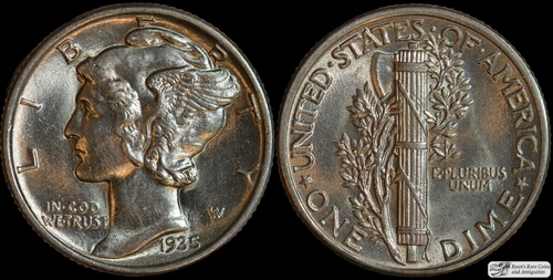 1935 Mercury Dime, Brilliant Uncirculated Condition, Full Split Bands, C7039