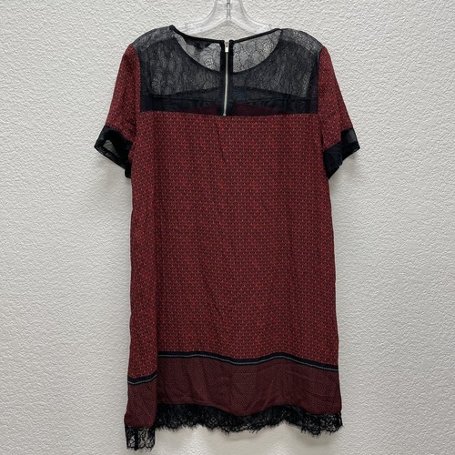 Express Womens Medium Shift Dress Red Black Grey Geometric Lace Paneled Lined - Picture 2 of 9