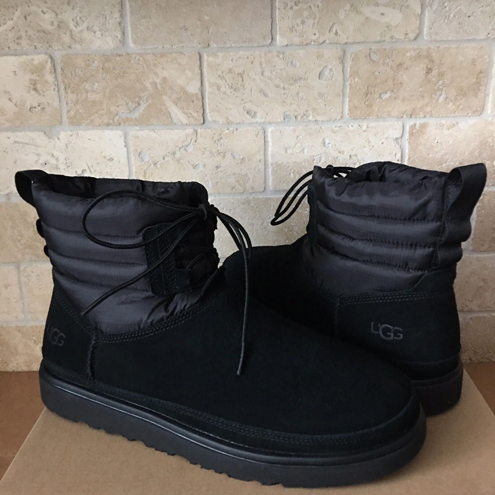 UGG Classic Mini Lace-up Weather Black Suede Sheepskin Boot Size US 10 Men