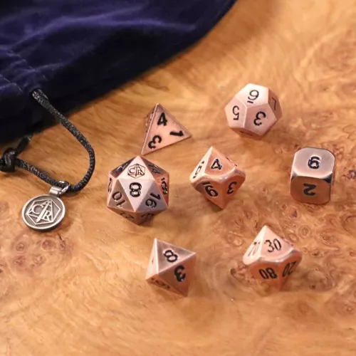 Critical Role Copper dice set - With Blue Velvet cTr Bag