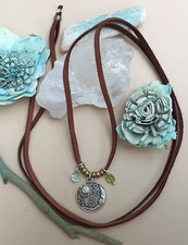 New Gemstone Sundance Charm Necklace leather suede cord handmade artisan jewelry
