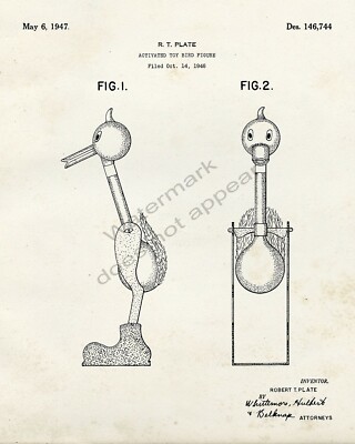 Water Drinking Activated Toy Bird Patent Print - Retro Look