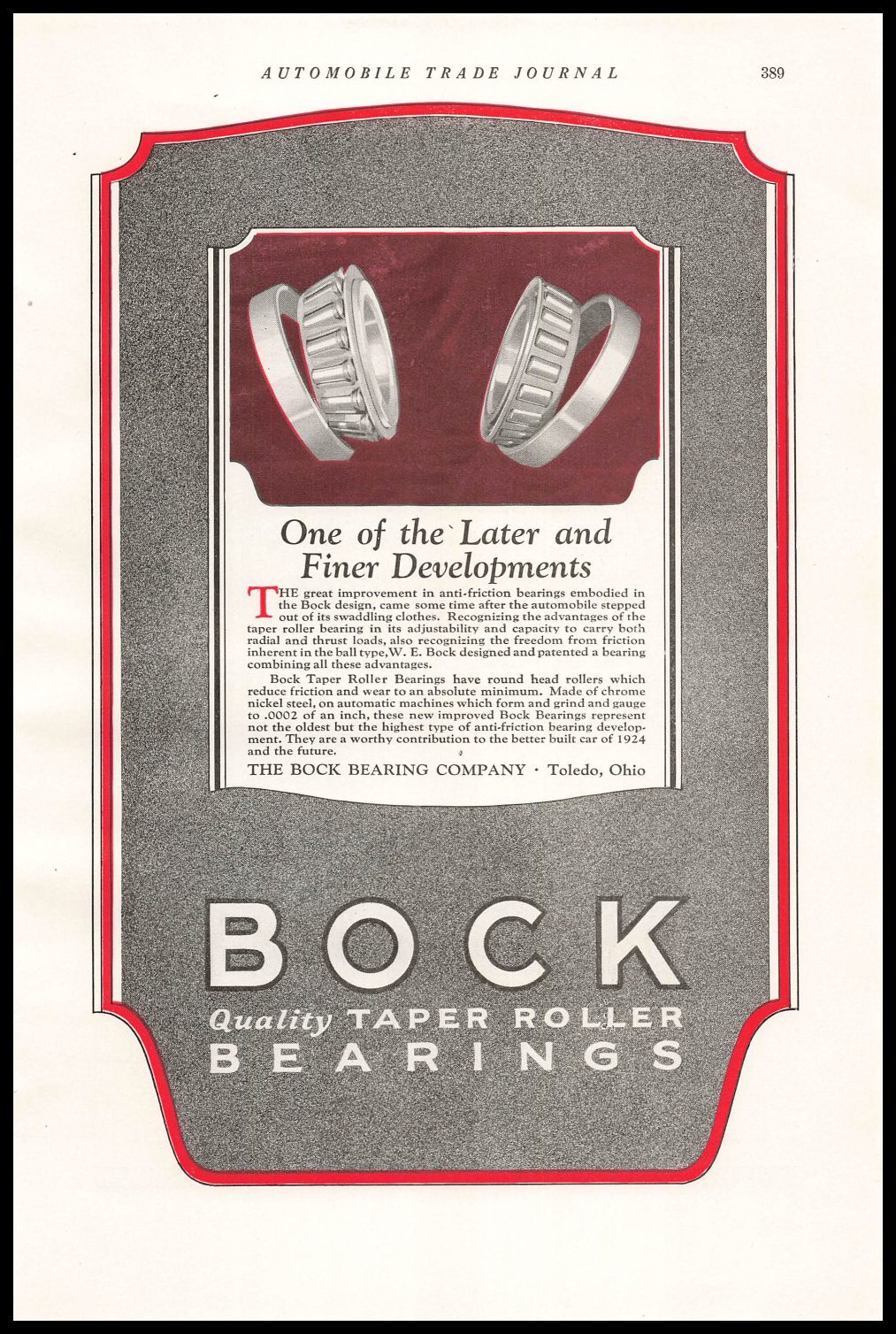1924 Brock Bearing Company Toledo Ohio Taper Roller Bearings Vintage Print Ad eBay