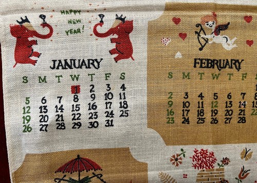 NOS 1958 Signed LORI KING Calendar Tea Towel TOWN HOUSE - Picture 3 of 9