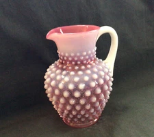 Rare Vintage Fenton Cranberry Hobnail Opalescent Hobnail Syrup Milk Glass Handle
