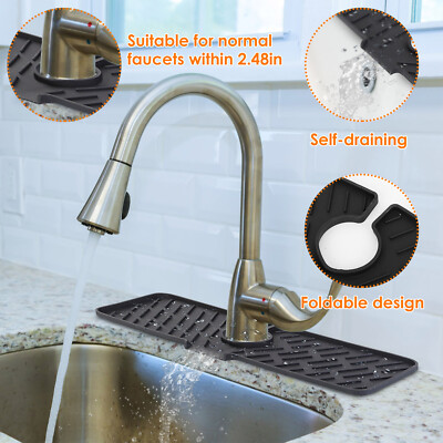 2-Pack Silicone Sink Splash Guards - 14.6 Inch Foldable Faucet Mats For Kitchen & Bathroom Counter Protection