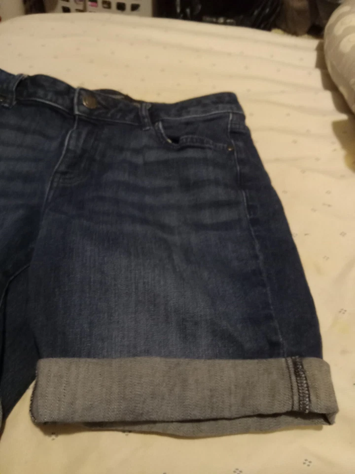 Pantalones cortos con puños Simply Vera para mujer talla 4 azul Jean Foto 3 de 4