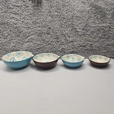 Dutch Wax Nesting Measuring Bowl Set Hand-Painted Floral Ceramic Multi-Colored