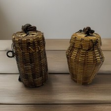 Mini Handwoven Baskets With Lids Lot of 2