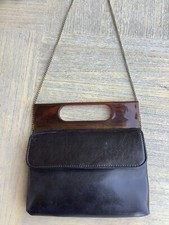  vintage black faux leather hand bag with Bakelite handle