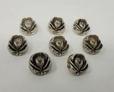 8 pcs XL Rose Head Silver Molded Plastic Craft Sewing Shank Buttons 18mm VTG